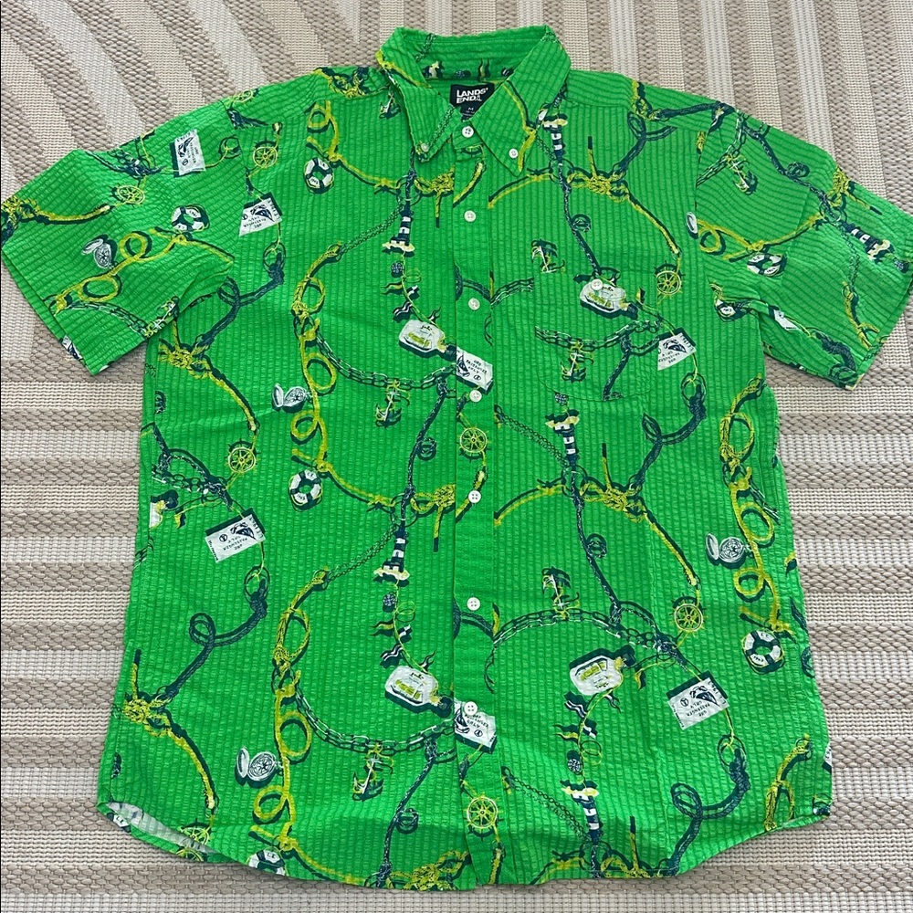 NWOT Lands End Men MEDIUM Seersucker S/S Nautical